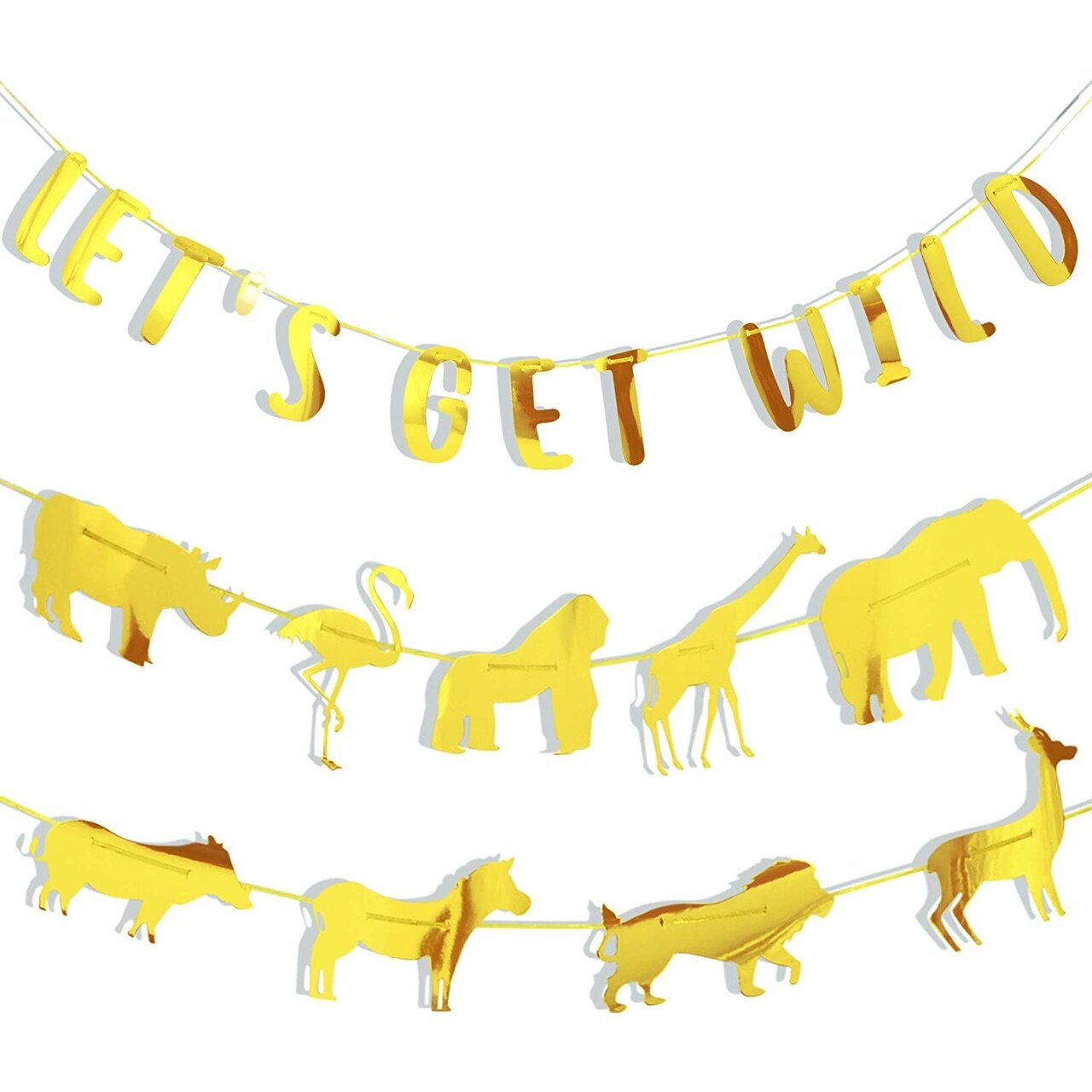Let's Get Wild Party Banner, Safari Jungle Animal Theme Garland for Baby Shower, Kids Birthday Supplies and Decoration, 11 feet, Gold